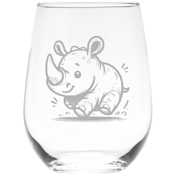 C&M Personal Gifts Happy Rhino Rush 17 oz. Stemless Wine Glass - Rhinoceros Themed Gift