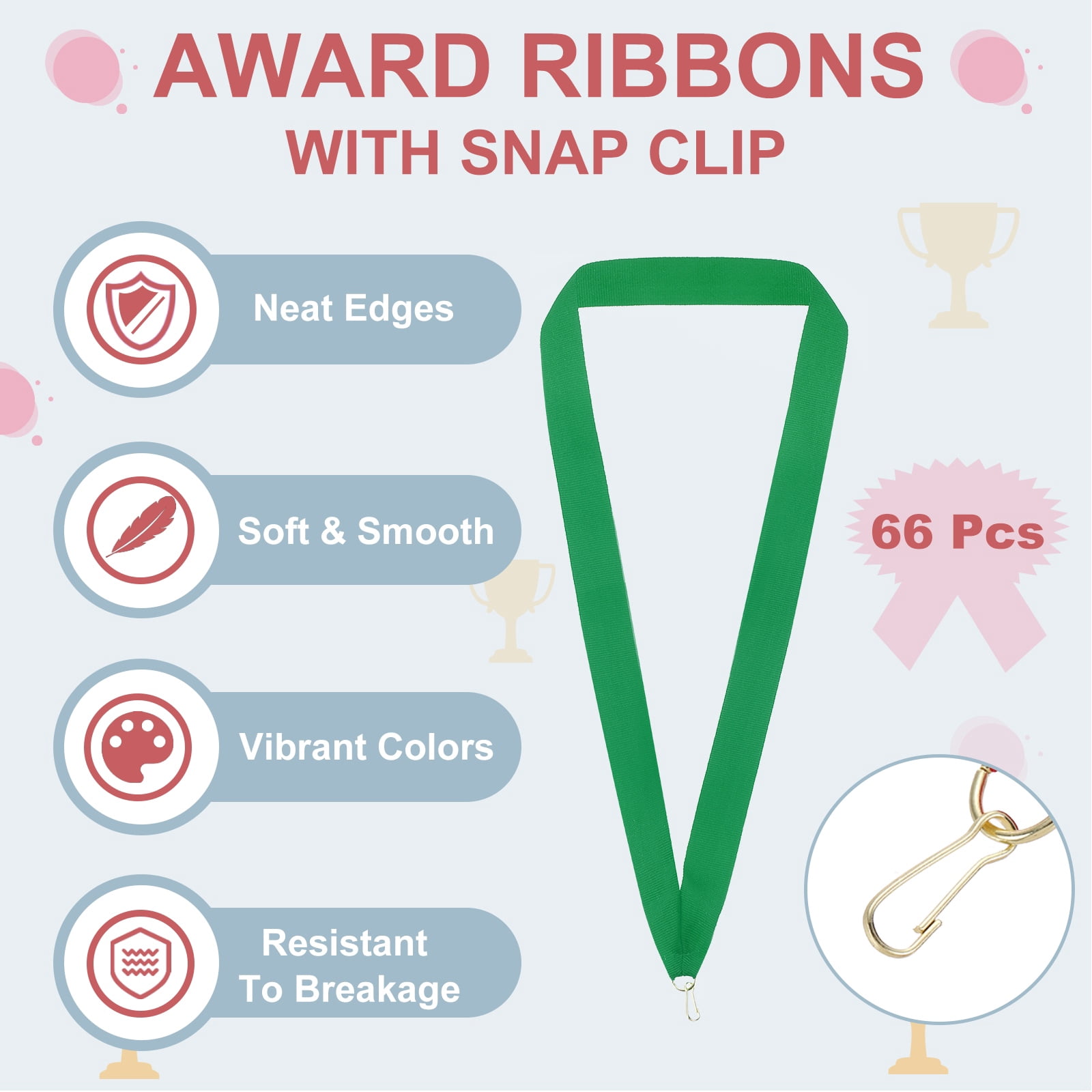 Uxcell Award Neck Ribbons with Snap Clips Polyester Medal Lanyards for Competitions Green 66 Pack