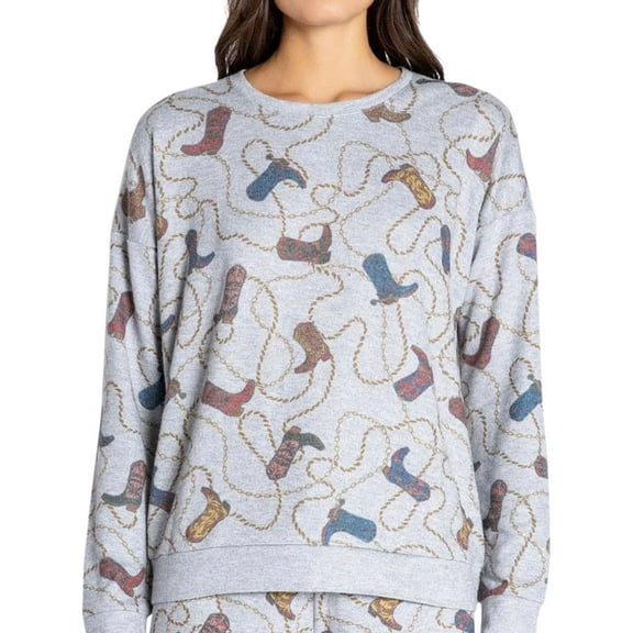 P.J. Salvage Womens Boots And Ropes Pajama Sweater, Grey, Medium