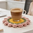 thumbnail image 4 of Cagogo Handmade Crochet Rose Coaster Set, Knitted Insulation Pad and Storage Basket, Polyester Yarn Desktop Decor, Holiday Gift for Mother's Day Valentine's Day, Home Kitchen Tabletop Ornament, 4 of 6