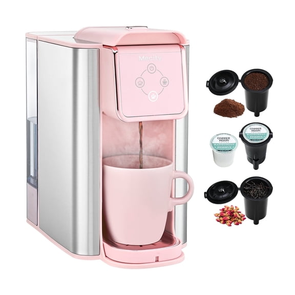 Mecity Coffee Maker 3 in 1 Single Serve Coffee Machine, Compatible with K cup Capsules, Instant Coffee Pot, Tea maker, 6,8,10 Oz Cup, Removable 50 Oz Water Reservoir, 120V 1150W, Pink