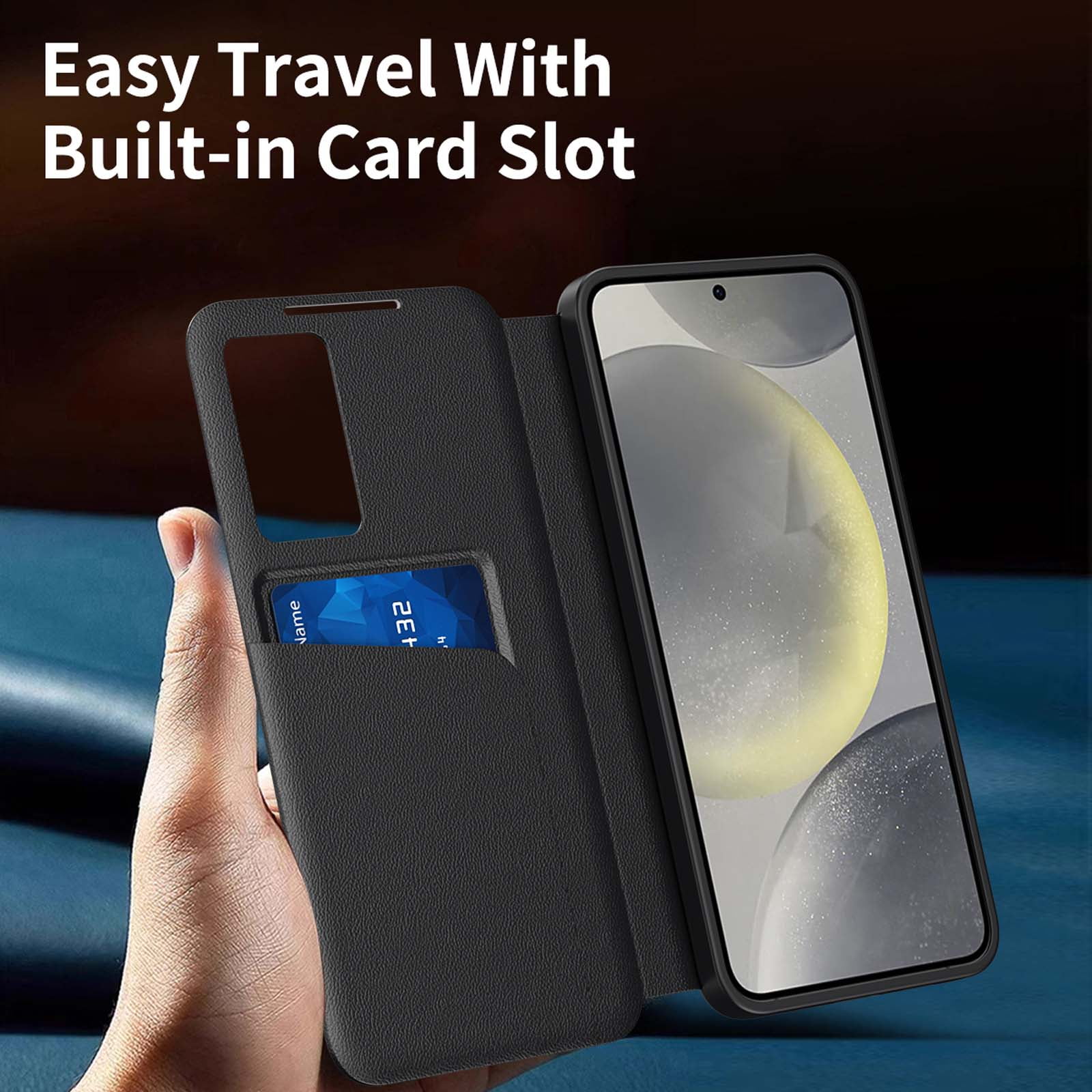 for Samsung Galaxy S26 Plus Smart Wallet Phone Case, Protective Cover with Smart Small Screen View, Finger Tap Control, Slim Design, Card Holder Pocket, PU Leather Flip Cover, Black