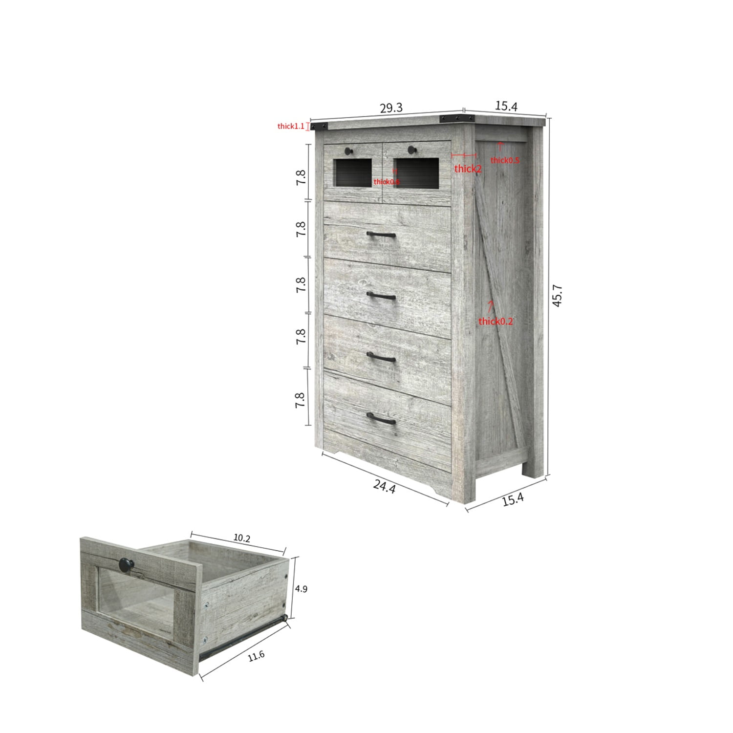 Kepooman 46" Long Dresser, Chest of Drawers with 6 Drawers and LED Light for Bedroom, Cement Grey Kepooman 46" Long Dresser, Chest of Drawers with 6 Drawers and LED Light for Bedroom, Cement Grey