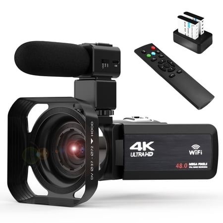 4k Video Camera Camcorder with 18X Digital Zoom,48MP Vlogging Camera for YouTube,3.0" IPS 270 Rotating Touchscreen,Camcorder with Microphone,Remote Control,IR Night Vision & 2 Batteries(Black)