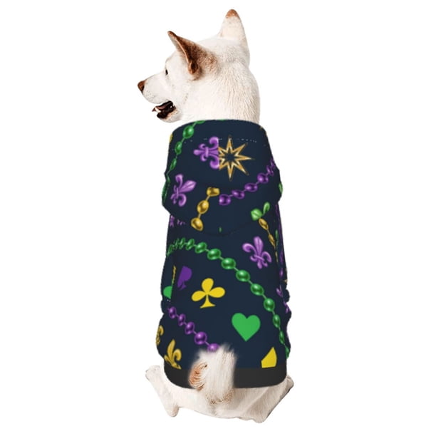 Balery Mardi Gras Strings of Beads Sudadera con Capucha para Perros Pequeños – Ropa para Mascotas, Disfraz para Perros y Gatos, Ideal para Fiestas y Cosplay-Large
