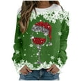 thumbnail image 1 of Chandails en Molleton de Noël pour Femmes : Rétro Verre à Vin Rouge Scintillant Graphique Chemise à Manches Longues Xmas Bonhomme de Neige Colorblock Chandail Tops, 1 of 5
