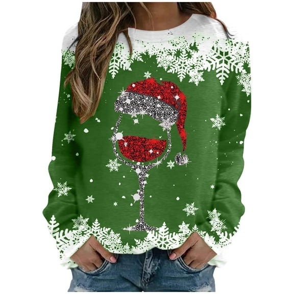 Enjoytime Women Fall Clothes Christmas Printed Long Sleeve Pullover Tops Winter Warm Plus Size Fashion Casual Crew Neck Sweatshirts