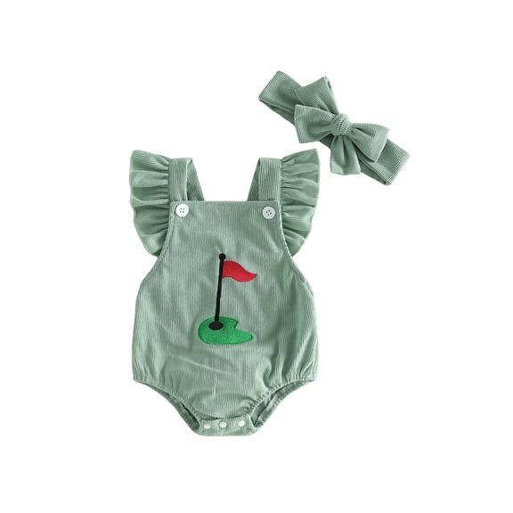 BemeyourBBs Newborn Baby Girl Boy Football Golf Baseball Outfit Cute Infant Spring Summer Clothes Bubble Rompers Flying Sleeve Soccer Ball Embroidery Cute Ruffle Jumpsuit Playsuit Headband