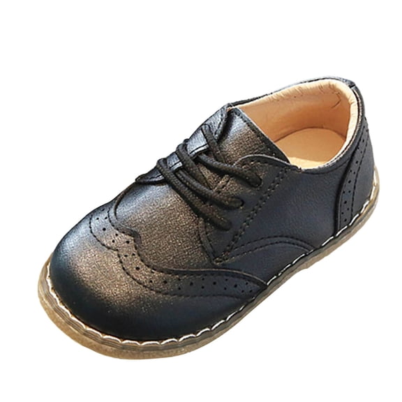 Black Toddler Girls British Style Small Leather Shoes Flat Soft Sole Casual Spring Summer Fashionable Comfortable Pu