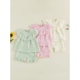 thumbnail image 3 of BemeyourBBs Toddler Baby Girl Summer Clothes Infant Baby Girls Summer 2 Pieces Outfits 3 6 12 18 24 Months 2 3 Years Sleeveless Solid Color Ruffle Collar Shirt Tops and Shorts Set, 3 of 9