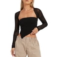 thumbnail image 2 of Women's Slim Fit Basic Tops Irregular Hem Bandeau with Long Sleeve Shrug Streetwear, 2 of 7