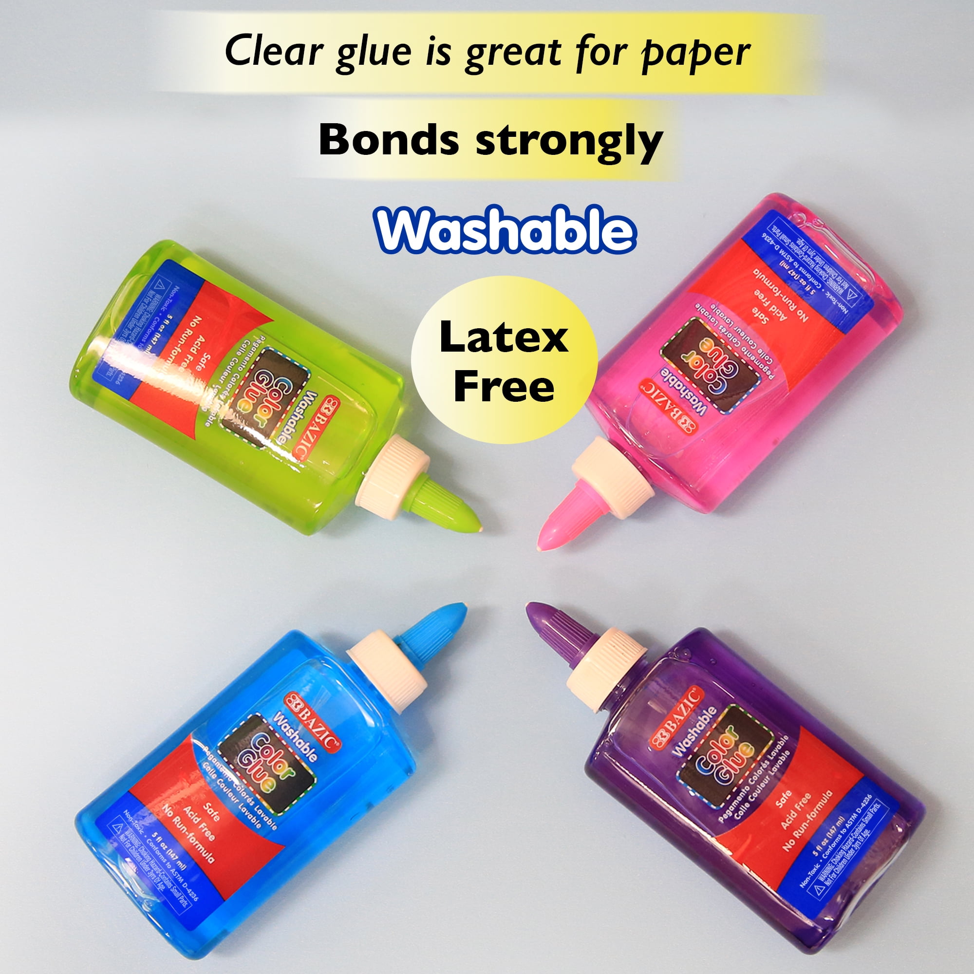 BAZIC Washable Clear School Glue 5 Oz Liquid Clear Glues Making Slime, 6-Pack