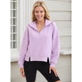 thumbnail image 2 of DARING DIVA Women's Stylish Cropped Half Zip Hoodie with Trendy Side Slits S Purple, 2 of 7