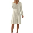 thumbnail image 2 of ClodeEU Womens Cotton Line V Neck Long Sleeve Button Shirt Dress, Fall Mid Long Loose Dresses Beige,Womens Plus L, 2 of 6