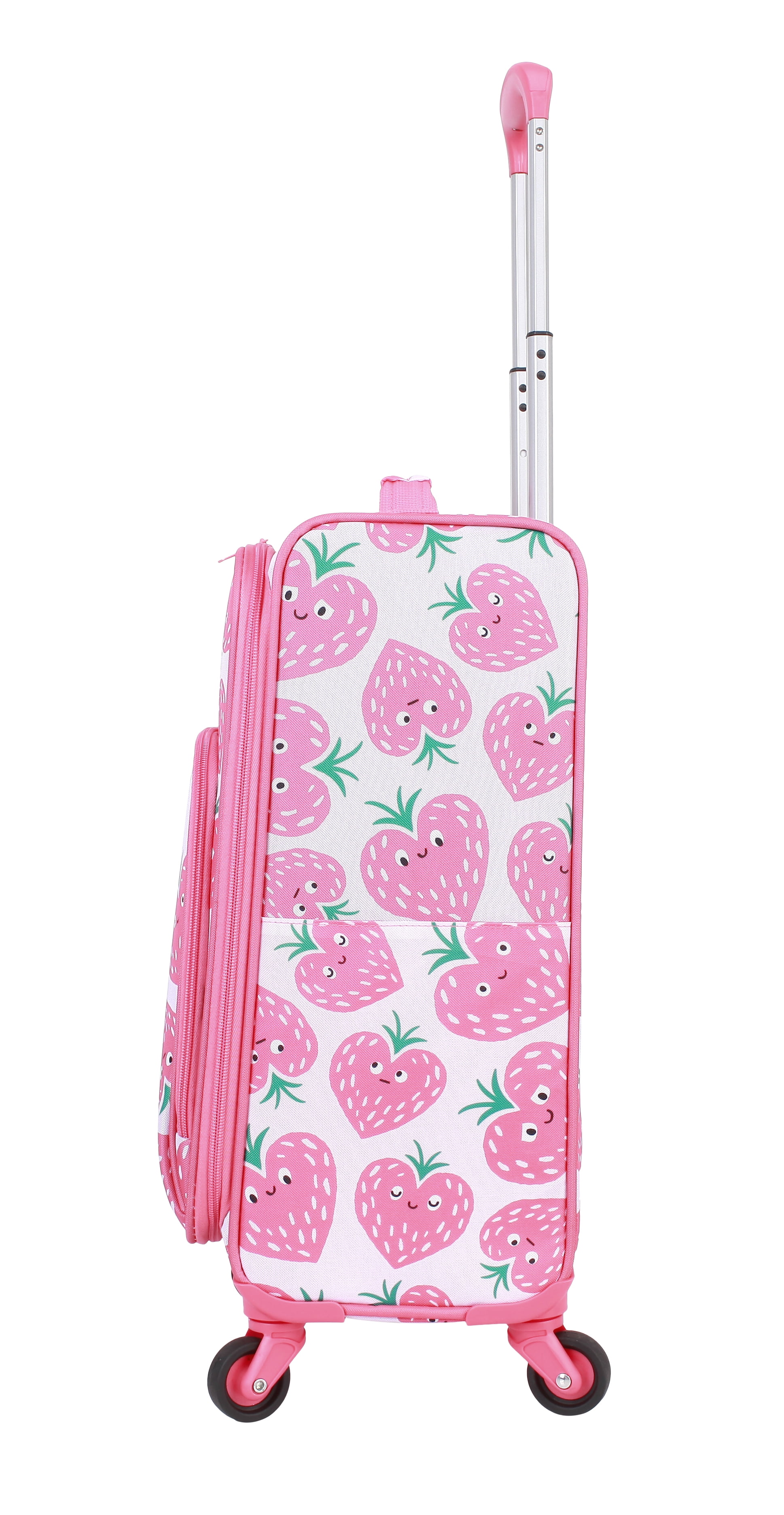 CRCKT Kids Girl 21" Softside Carry-on Luggage  With 360 Spinner Wheels- Heartberry Smile, Red and Pink