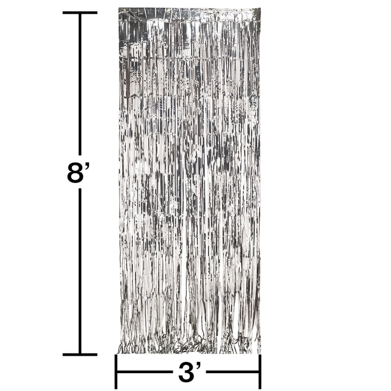Way To Celebrate Silver Metallic Foil Door Curtains, 3' x 8', Set of 2 photo 2