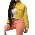 thumbnail image 4 of Suealasg Women's Denim Short Coat, Solid Color Long Sleeve Lapel Jacket Button Down Distressed Hem Crop Jeans Coat, 4 of 8