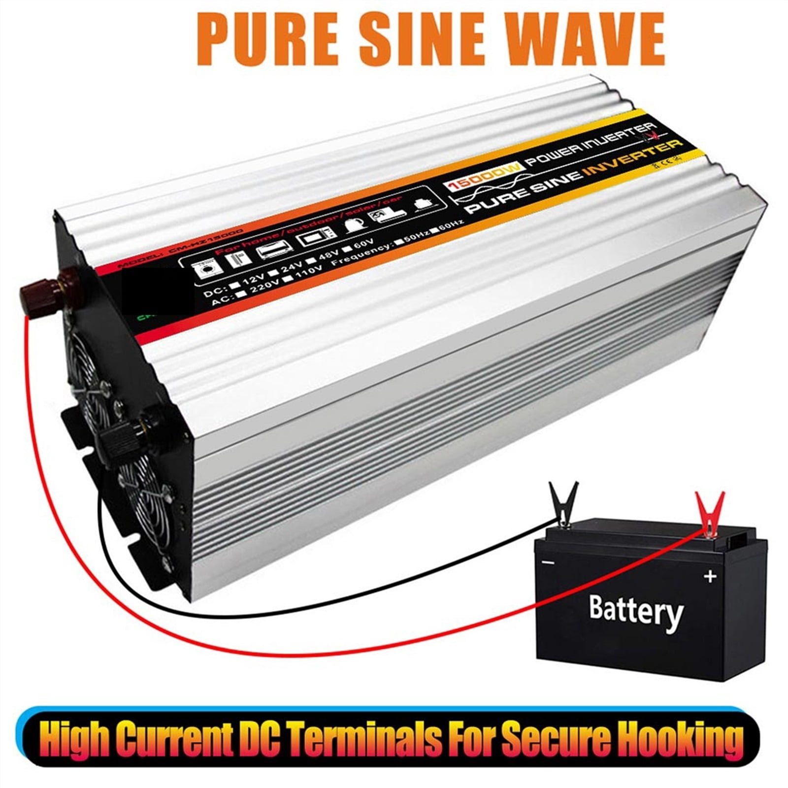 Pure Sine Wave Solar Inverter 10000W-20000W Pure Sine Wave Power Inverter Car Solar Inverter Voltage Transformer DC 12V To AC 220/110 Socket Converter Invertor ,Portable Design