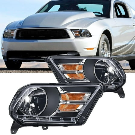 Nilight Headlight Assembly for 2010 2011 2012 2013 2014 Ford Mustang Pickup Truck Replacement Headlamp Black Housing Amber Reflector Driver and Passenger Side