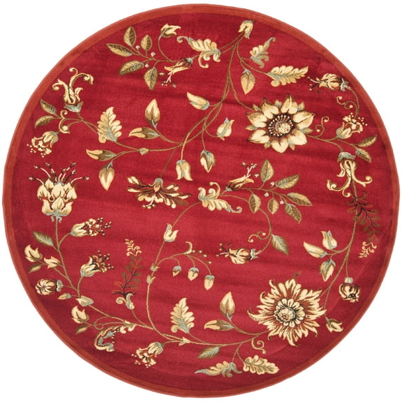 SAFAVIEH Lyndhurst Milo Floral Border Area Rug, Red/Multi, 5'3" x 5'3" Round