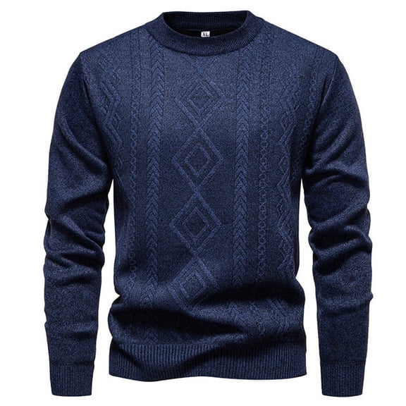 XUNKUSGA Men's Sweater Casual Slim Fit Pullover Sweaters Round Neck Thickened Sweaters for Men Autumn Winter Warm Breathable Cable Knit Sweater L-4XL Blue