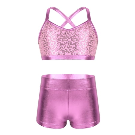 CHICTRY Kids Girls 2Pcs Ballet Dance Outfit Gym Tank Top with Shorts Set Pink 7-8