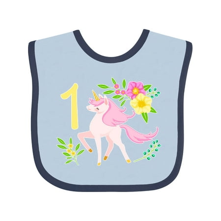 

Inktastic First Birthday Pink Unicorn with Flowers Gift Baby Boy or Baby Girl Bib