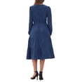 thumbnail image 3 of Vestido V de Cuello Inspire Chic para Mujer con Mangas de Linterna, Volantes, Corte A, Elegante, Casual, Midi, Talla XL, Azul Oscuro, 3 of 6