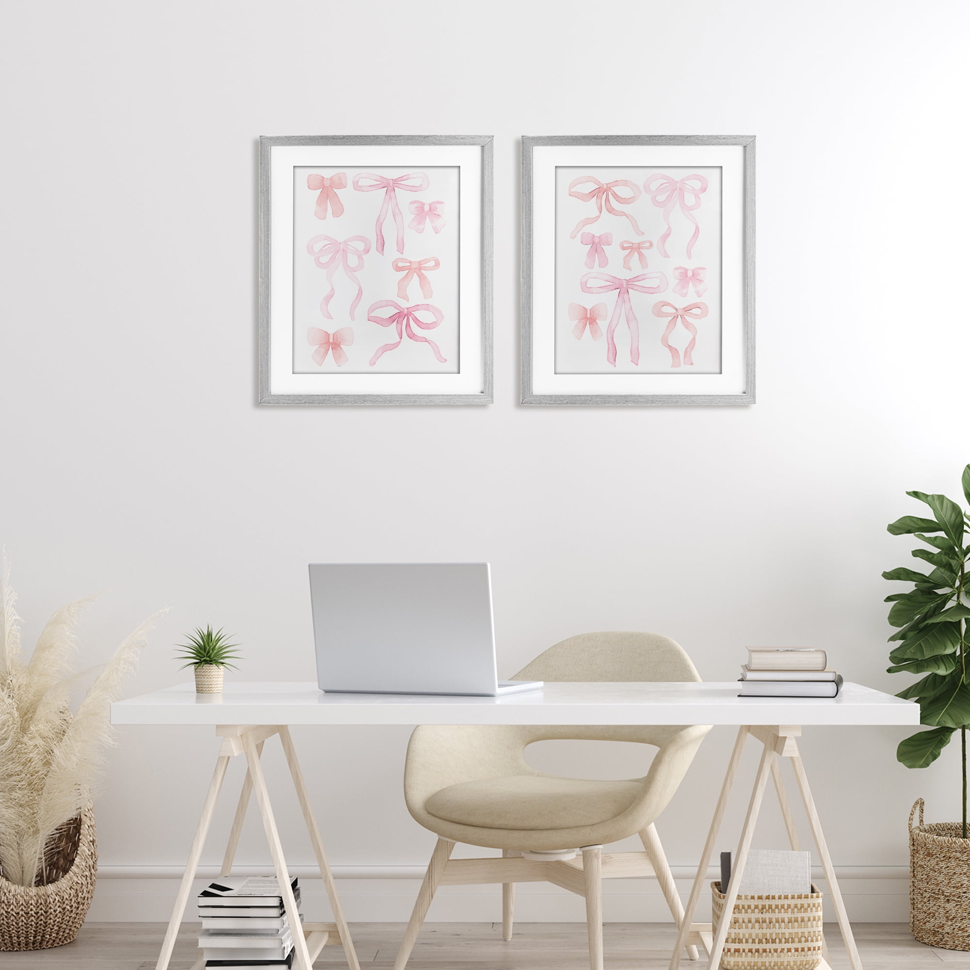 Elegant & Soft Bows 2 Piece Gray Framed Print Under Glass Set, design by Kim Allen