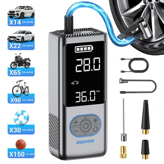 AVAPOW Tire Inflator Portable Air Compressor, 150PSI Air Pump for Car Tires with Tire Pressure Gauge, 8000 mAh Portable Tire Inflator for Car, Motorcycle, Bicycle and More