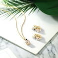 thumbnail image 4 of Gem Stone King 4.85 Ct Peach Morganite Blue Created Sapphire 18K Yellow Gold Plated Silver Pendant and Earrings Jewelry Set, 4 of 4