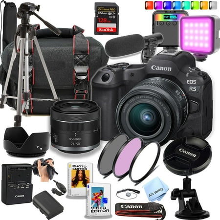 Canon EOS R5 Full-Frame Mirrorless Digital Camera with 24-50mm Lens, 128GB Card, and More