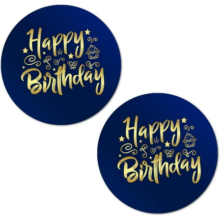 40 Happy Birthday Stickers, 2 Inch Big Round Glossy Labels, Great for Birthday Party, Gift Box, Gift Bag, Party Favors Décor, Tags, Games and Supplies (Blue)