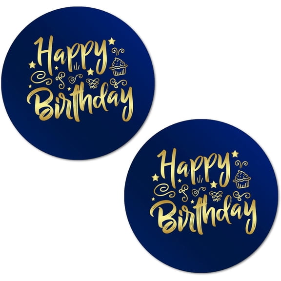 40 Happy Birthday Stickers, 2 Inch Big Round Glossy Labels, Great for Birthday Party, Gift Box, Gift Bag, Party Favors Décor, Tags, Games and Supplies (Blue)