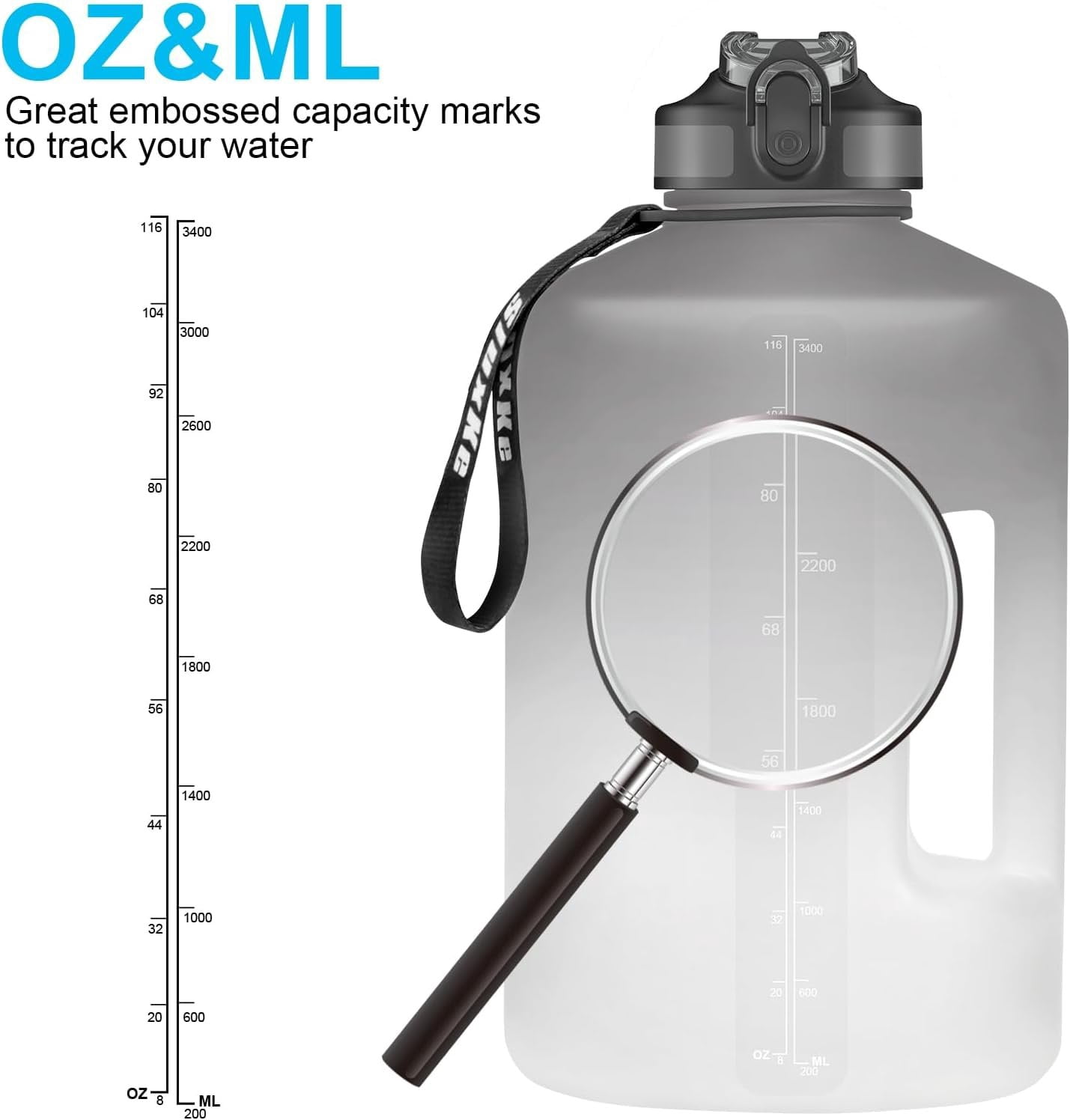 1 Gallon Motivational  Water Bottle with Time Marker,  128oz Leak Proof Jug, Black, Plastic, 128 ounces, Fitness, , Outdoor Activities