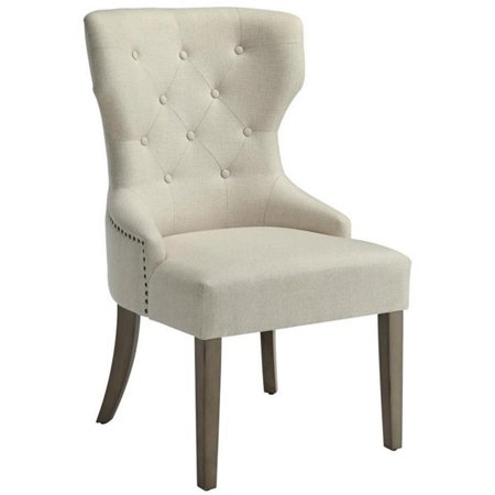 Pemberly Row Traditional Tufted Upholstered Fabric Dining Chair in Beige