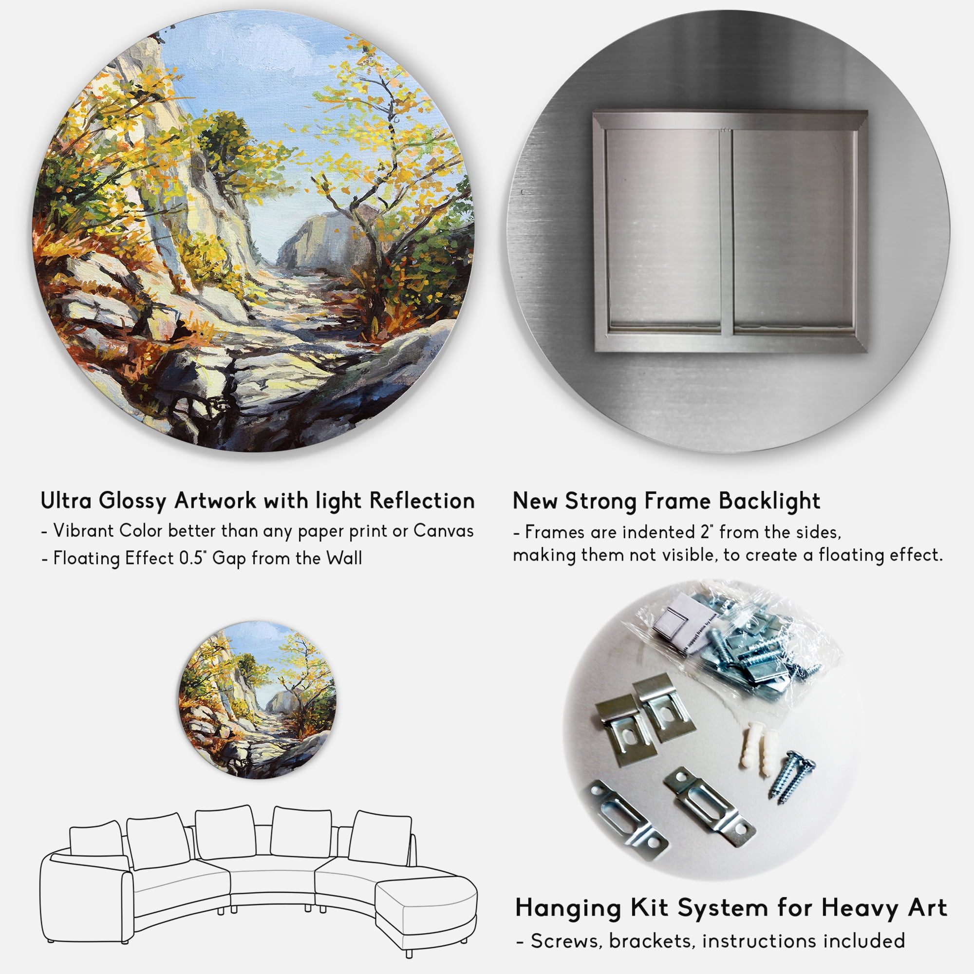 Designart 'Marble Path In Autumn Mountain' Traditional Circle Metal Wall Art 23x23 - Disc of 23