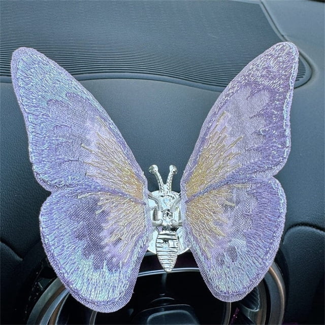 Yhsdtq,Moving Embroidered Butterfly Car Ornament, Adorable Car Decoration, Subtle LED Light, Fabric Material, For Vehicle Interior, Gift for Drivers, Automotive Decor, Elegant Car Accessories