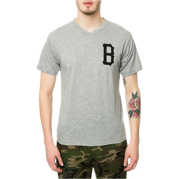 Black Scale - Camiseta gráfica con cuello en V y logotipo de la B para hombre, gris, talla mediana