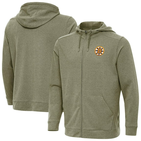 Men's Antigua Olive Boston Bruins Effortless Full-Zip Hoodie