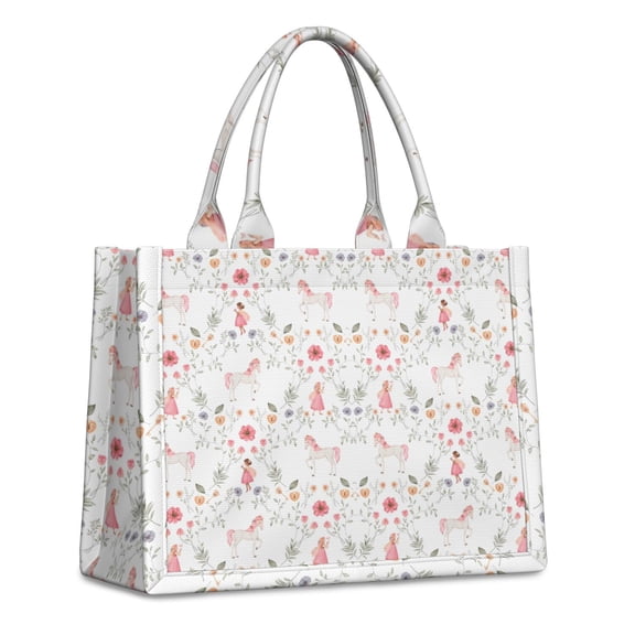 Large Capacity Tote Bag,Floral Princess Unicorn Pattern Handbag Fashion Luxury Tote Bag,15.7"x13"x 5.1" Inches,Laptop Compatible