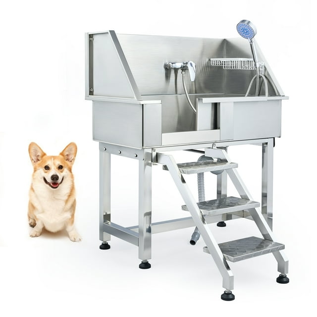 34" Stainless Steel Dog Grooming Bath Tub Kit, Pet Bathing Station Wash Shower