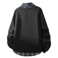 thumbnail image 5 of GuangCheng Men's Long Sleeve Tops Fake Layer Plaid Collar Knit V Neck Casual Tops,Soft,Comfort,Warm Loose Fit,Solid Base Shirts,Black,Size 2XL, 5 of 5