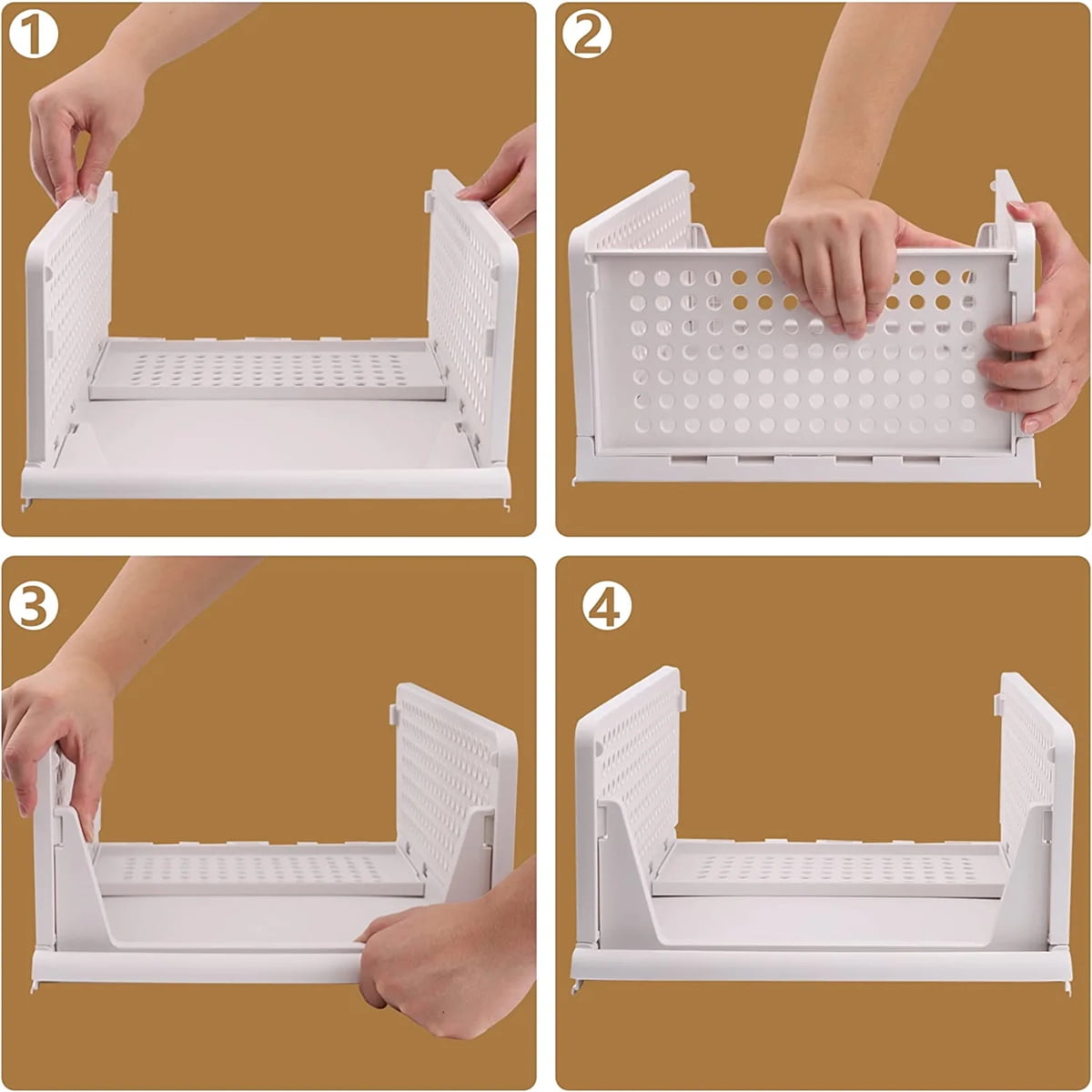 4-Pack Folding Wardrobe Storage Box Plastic Drawer Organizer Stackable Shelf Baskets Cloth Closet Container Bin Cube Home Office Bedroom Laundry Pull Out Drawer Dividers for Clothes,Toys Organization