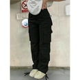 thumbnail image 3 of Women's High Waisted Cargo Pants - Baggy Y2K Wide Leg Pants with Pockets, Warm Thermal Streetwear for Winter Christmas New Year Outfits, 3 of 6