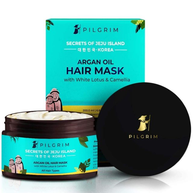 Mascarilla capilar con aceite de argán coreano PILGRIM - Para cabello seco y encrespado | Suavizado acondicionador profundo y control de la caída del cabello con loto blanco y camelia | Para hombres y