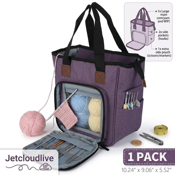 Jetcloudlive Knitting Bag,Yarn Storage Tote with Compartments for Knitting Needles, Crochet Hooks, Knitting Project and Accessories
