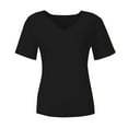 thumbnail image 6 of Moxiu Solid Color T Shirts for Women Cuffed Short Sleeve V-Neck Tunics Loose Casual Tee T-Shirt Summer Basic Tops Plus Size 2025 Black,L, 6 of 7