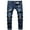 Dark blue, variant on Men Casual Jeans, Solid Color Long Trousers with Broken Holes, S-XXXL