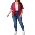 thumbnail image 2 of Agnes Orinda Plus Size Cardigan for Women Button Down Sheer Round Neck Short Sleeve Knitted Sweater 3X Burgundy, 2 of 6